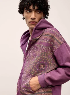 Scarf pattern zipped hoodie