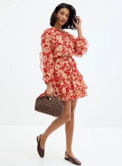 Scarlet garden ruffled dress