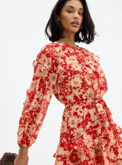 Scarlet garden ruffled dress