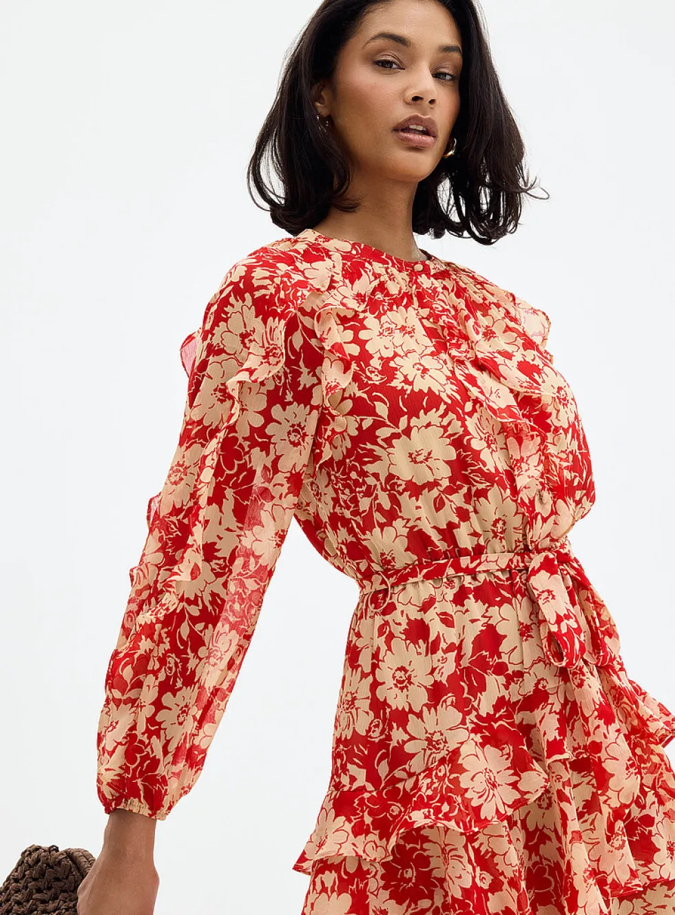 Scarlet garden ruffled dress