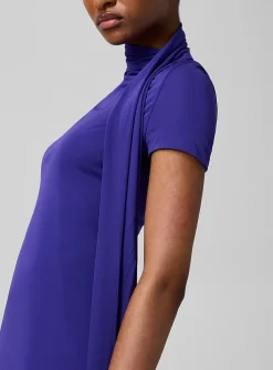 Scarved mock-neck asymmetrical dress