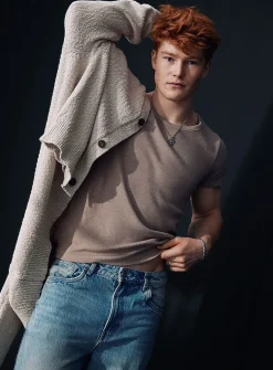 Scoop-neck ribbed jersey T-shirt