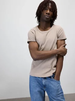 Scoop-neck ribbed jersey T-shirt