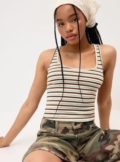 Scoop-neck stripes fitted cami