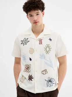 Scribble embroidery camp shirt