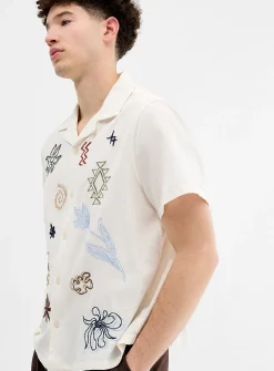 Scribble embroidery camp shirt
