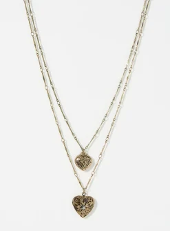 Sculptural heart double-row chain