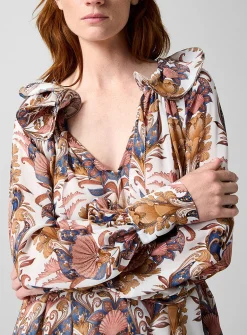 Sea Garden fluid ruffled print blouse