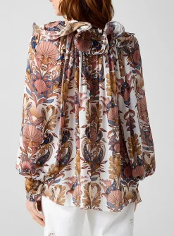 Sea Garden fluid ruffled print blouse