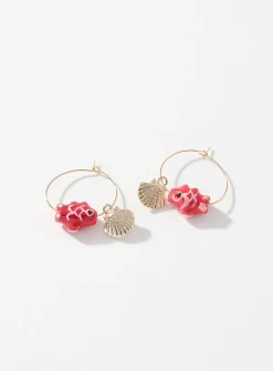 Seashell and fish fine hoops