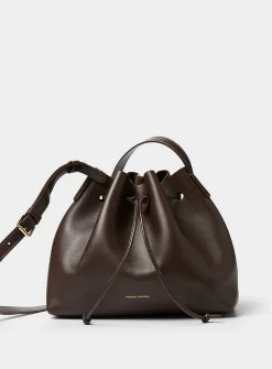 Secchio chocolate brown grained leather crossbody bag