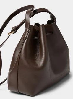 Secchio chocolate brown grained leather crossbody bag