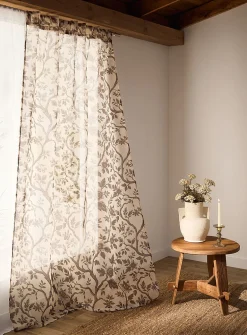 Sepia flowers sheer curtain