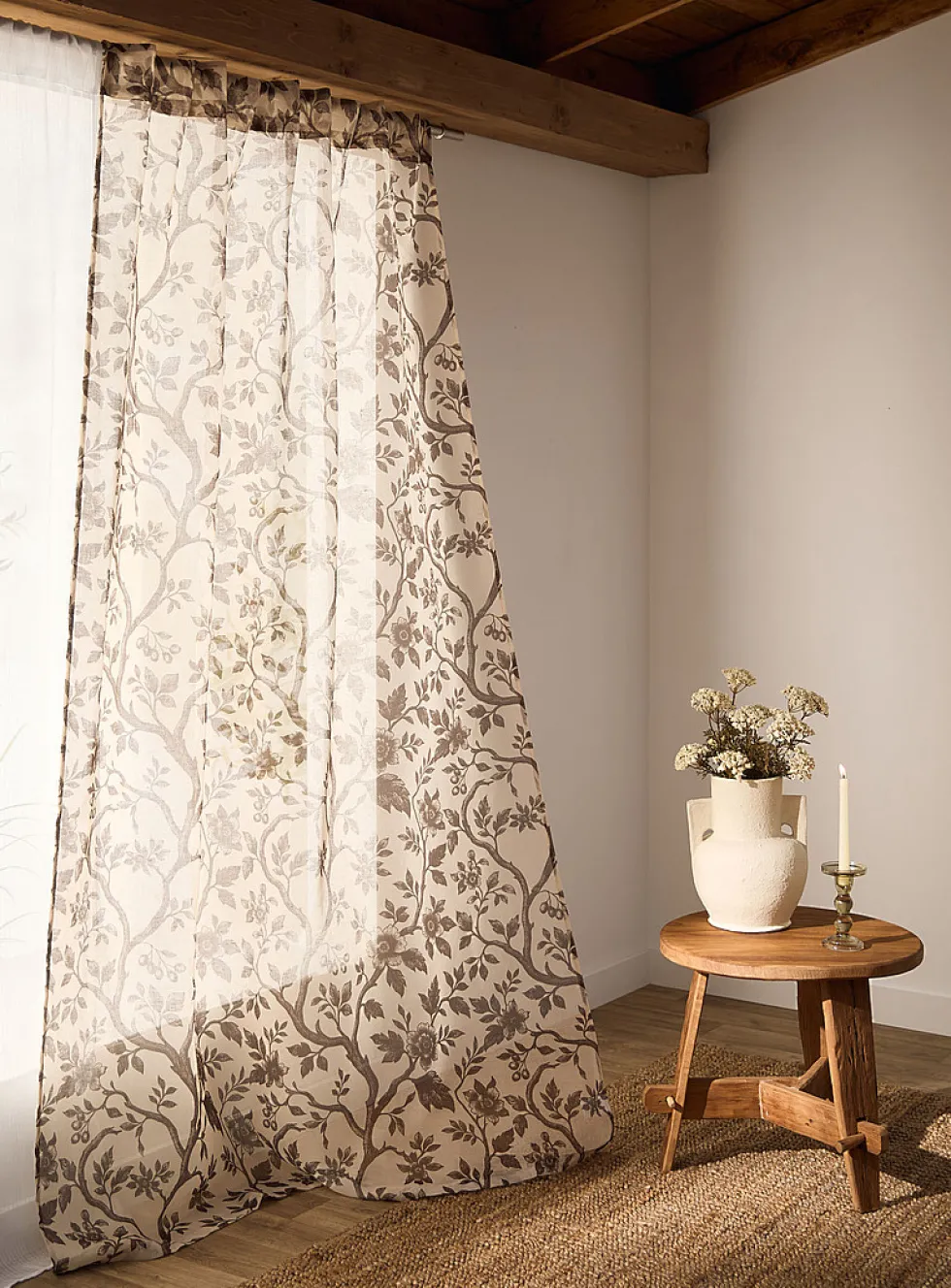 Sepia flowers sheer curtain