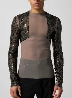 Sequin sleeve Dennis fitted mesh top