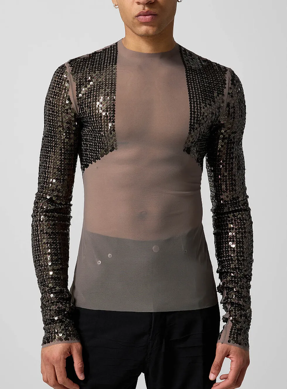 Sequin sleeve Dennis fitted mesh top
