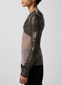 Sequin sleeve Dennis fitted mesh top