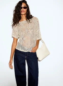 Sequined crocheted boat-neck sweater
