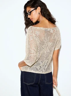 Sequined crocheted boat-neck sweater