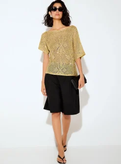 Sequined crocheted boat-neck sweater