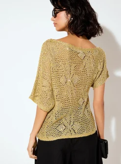 Sequined crocheted boat-neck sweater