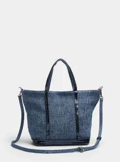 Sequined denim-effect small bag