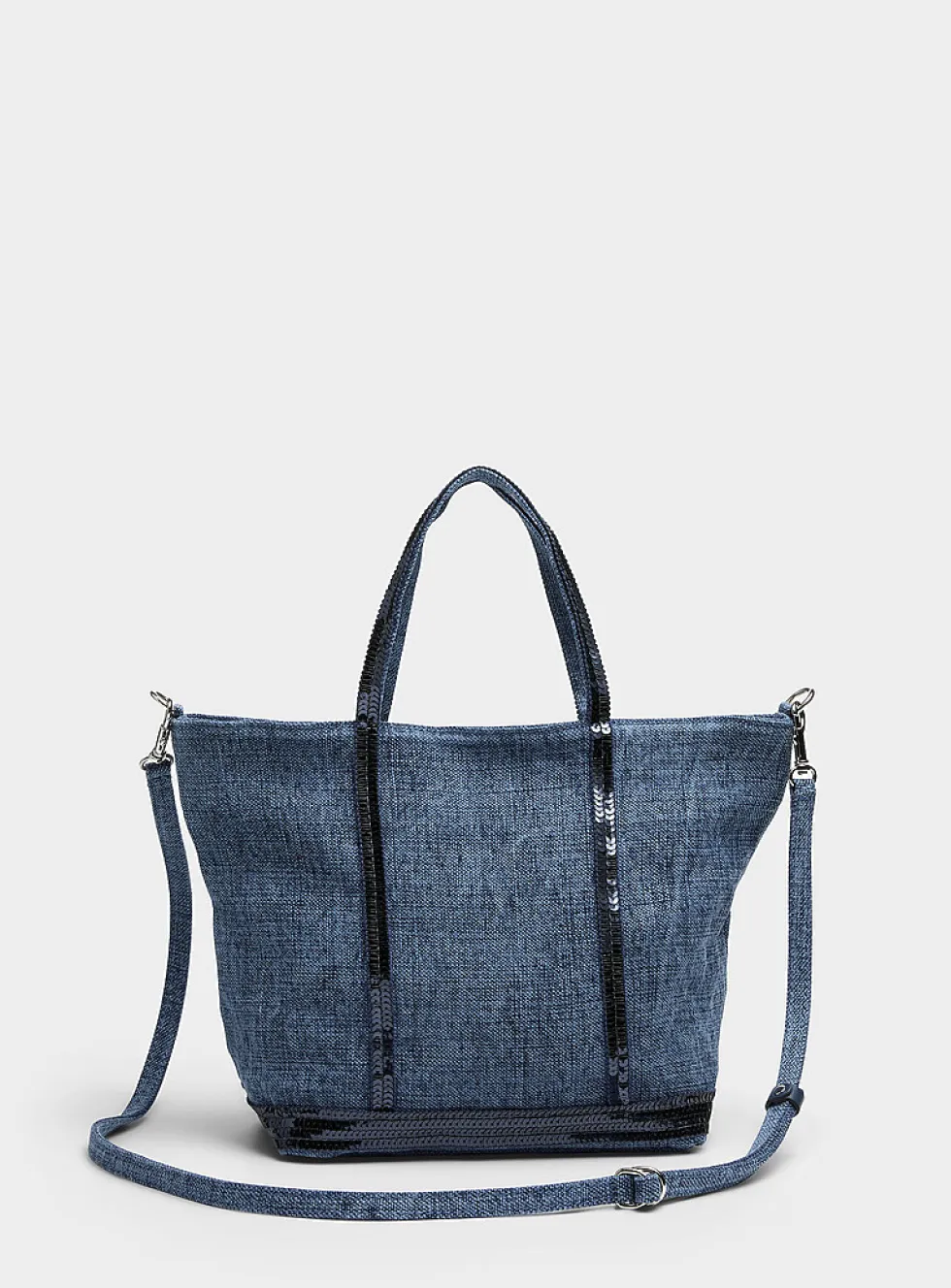 Sequined denim-effect small bag