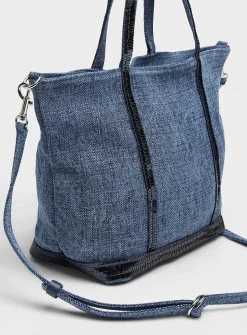 Sequined denim-effect small bag