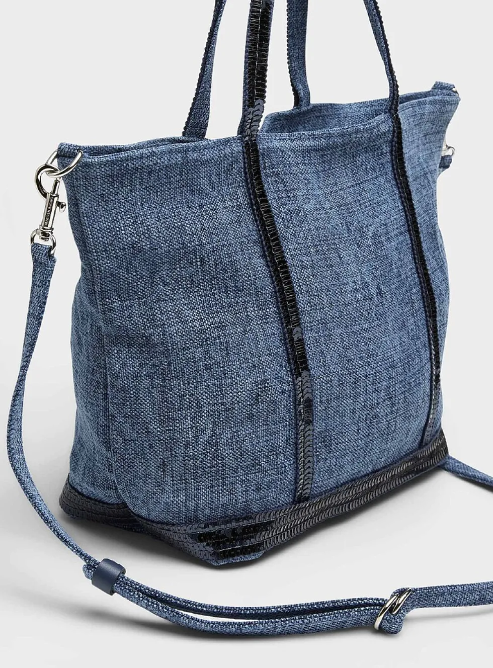 Sequined denim-effect small bag