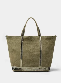 Sequined denim-effect small bag