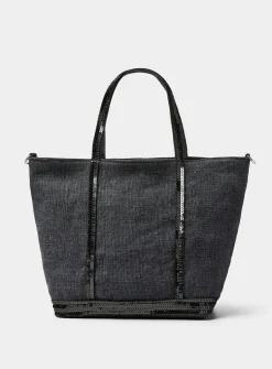 Sequined denim-effect small bag