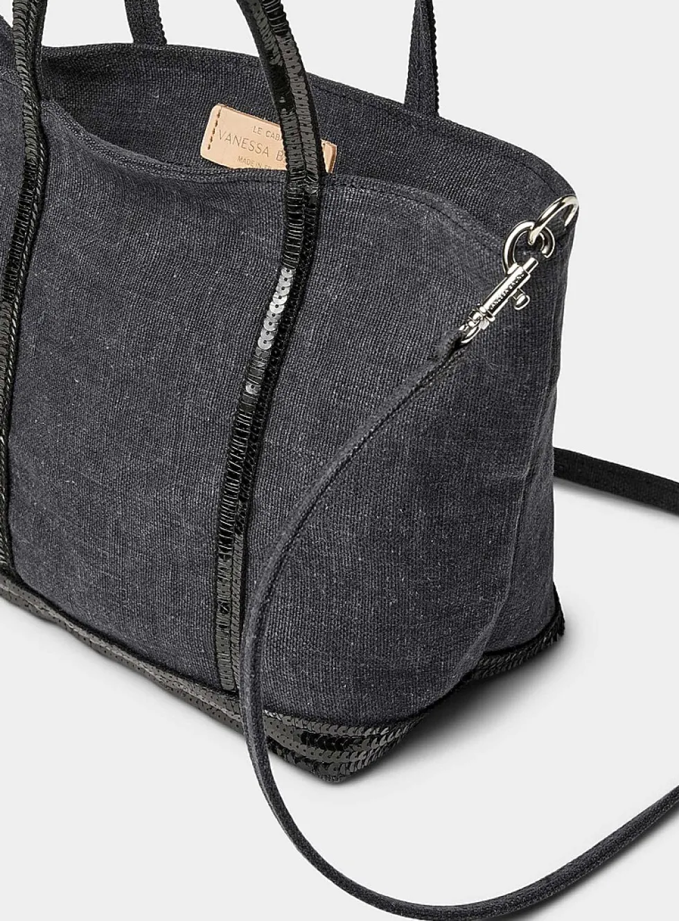 Sequined denim-effect small bag