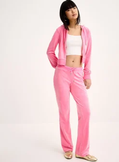 Sequined logo cropped velvet zip-up hoodie