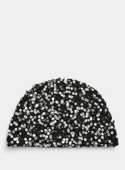 Sequined mesh crochet tuque