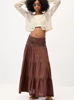 Sequined-waist maxi skirt