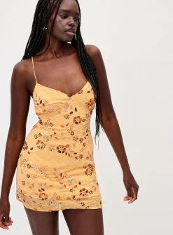 Sequins and beads floral minidress