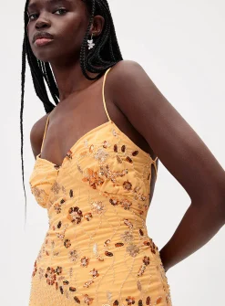 Sequins and beads floral minidress