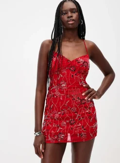 Sequins and beads floral minidress
