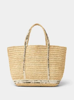 Sequins braided raffia small tote bag
