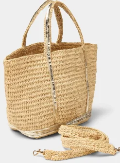 Sequins braided raffia small tote bag