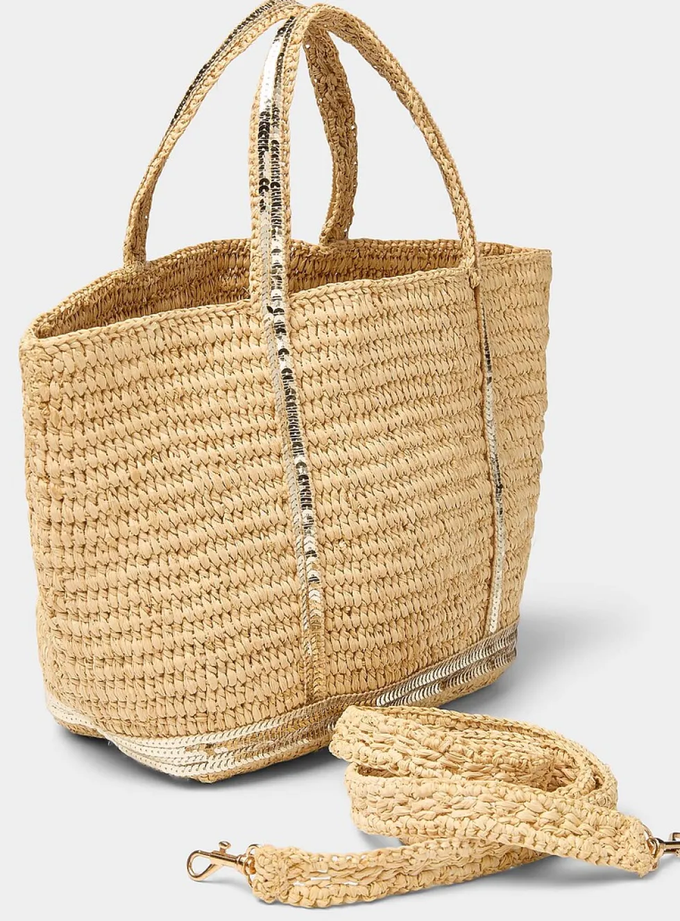 Sequins braided raffia small tote bag