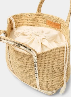 Sequins braided raffia small tote bag