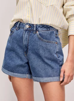 Sewn cuffs denim mom short