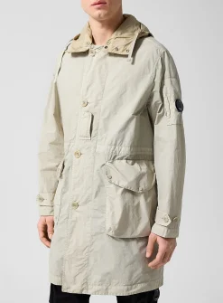 Sewn in goggles long Flatt Nylon parka