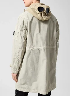Sewn in goggles long Flatt Nylon parka
