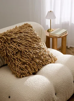 Shaggy fringes wool-blend golden yellow cushion