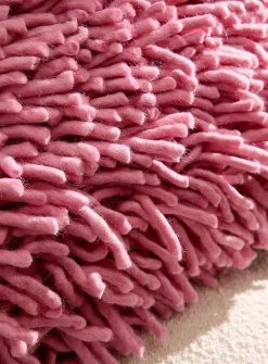 Shaggy fringes wool-blend pink cushion