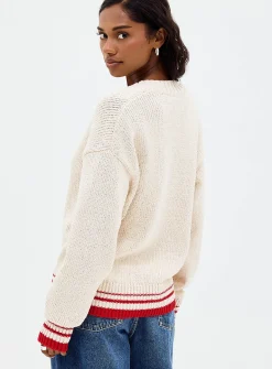 Shaker rib bouclé crest sweater