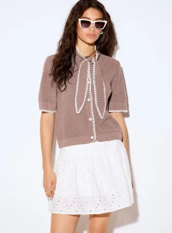 Shaker-rib cropped scarf-collar cardigan