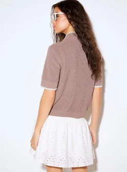 Shaker-rib cropped scarf-collar cardigan